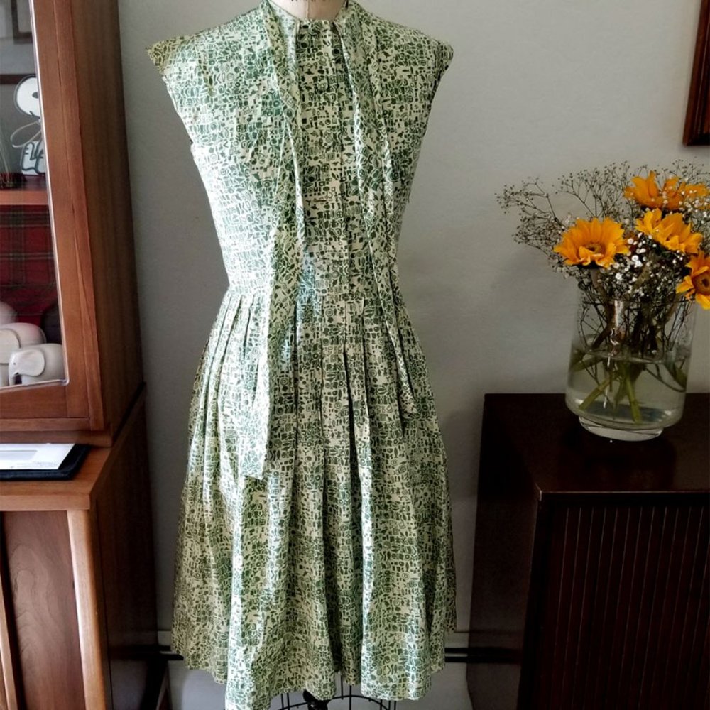 Original 1950's Egyptology/Hieroglyphics Rayon Dress Pinup Rockabilly
